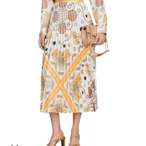 Sandro Pollenca Scarf Print Pleated Midi Skirt